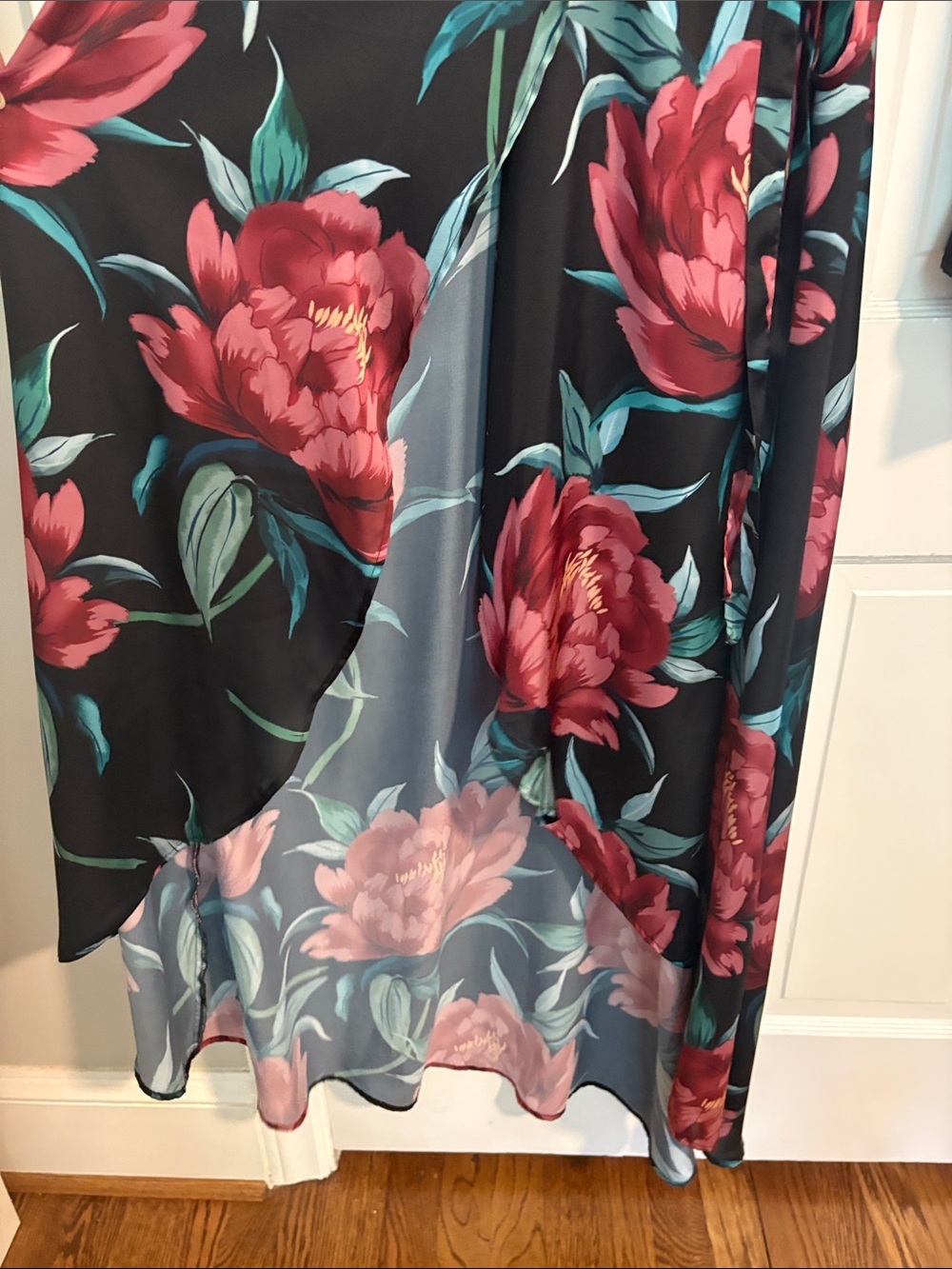 Show Me Your MuMu Black Maxi Wrap Dress with Burgundy Floral - Picture 6 of 14